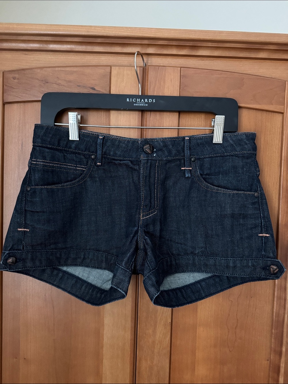 Women's Dark Blue Denim Roll-Cuff Jean Shorts